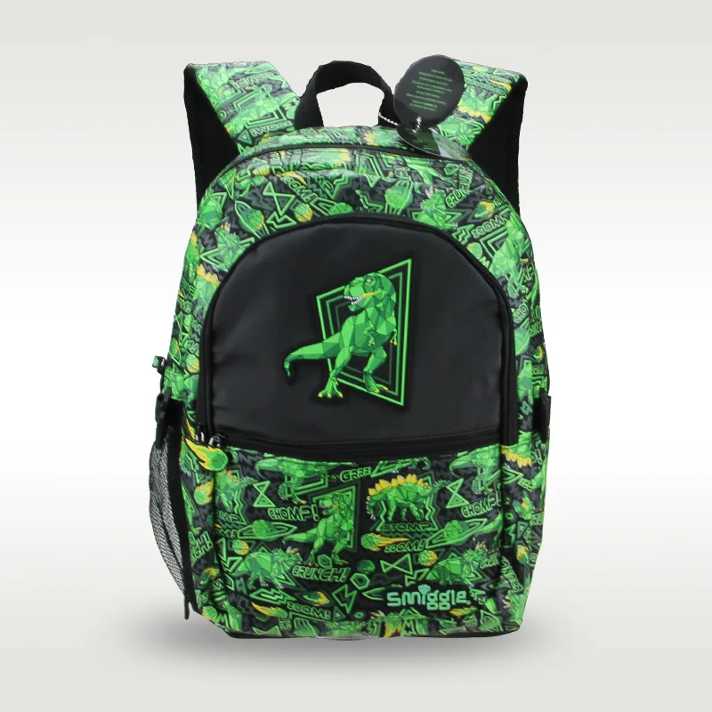

Australia Smiggle Original Children's School Bag Boys Shoulders Backpack Green T. rex School Supplies 16 Inches 7-12 Years old