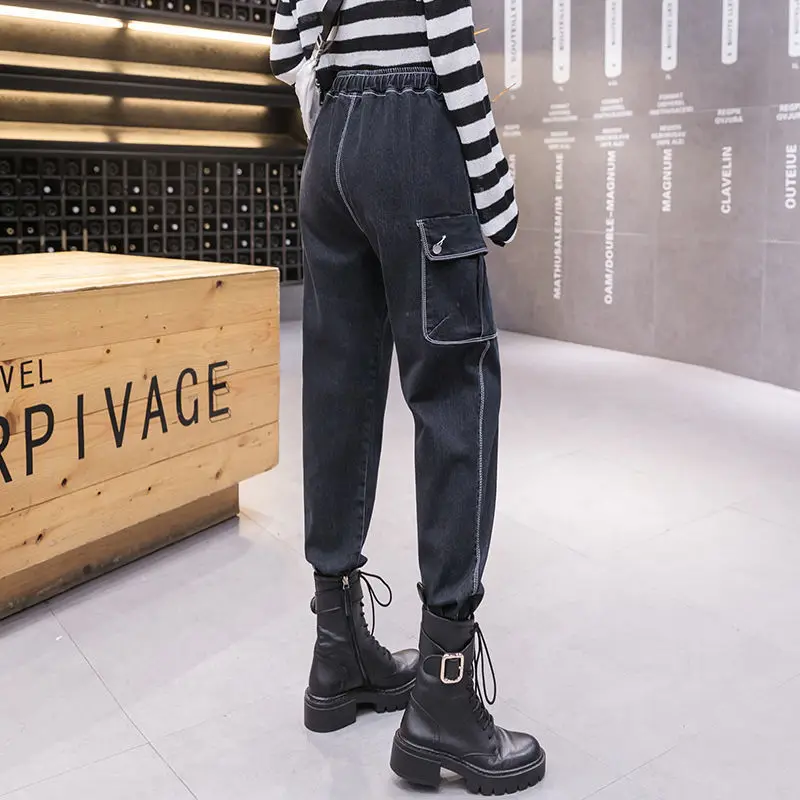 

Брюки-карго женские черные, джинсы с завышенной талией в стиле сафари, уличная одежда в стиле оверсайз, брюки в готическом стиле хиппи, джинс...