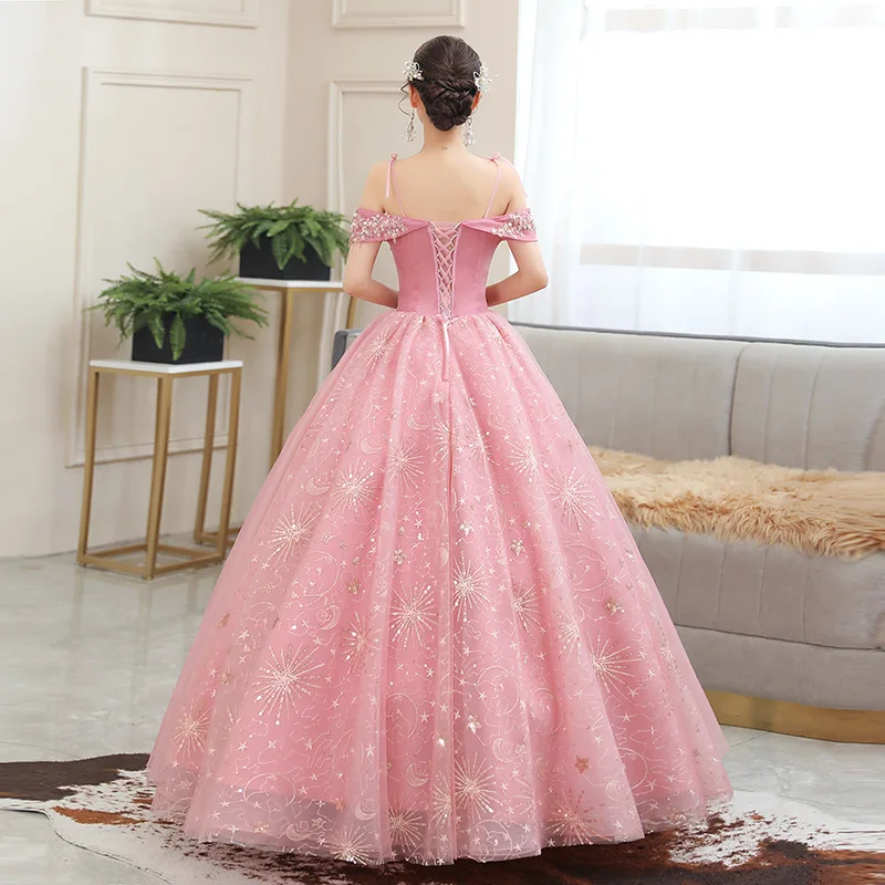 Розовые платья Quinceanera с v-образным вырезом и аппликацией Vestidos Sweet 16-летняя