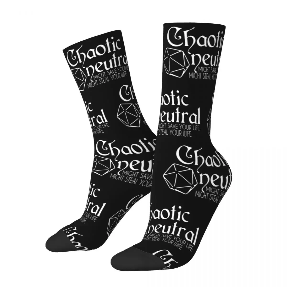 

Crew Socks Chaotic Neutral, Might Save Your Life, Might Steal Your Wife Merch for Male Sweat Absorbing Crew Socks All Seasons