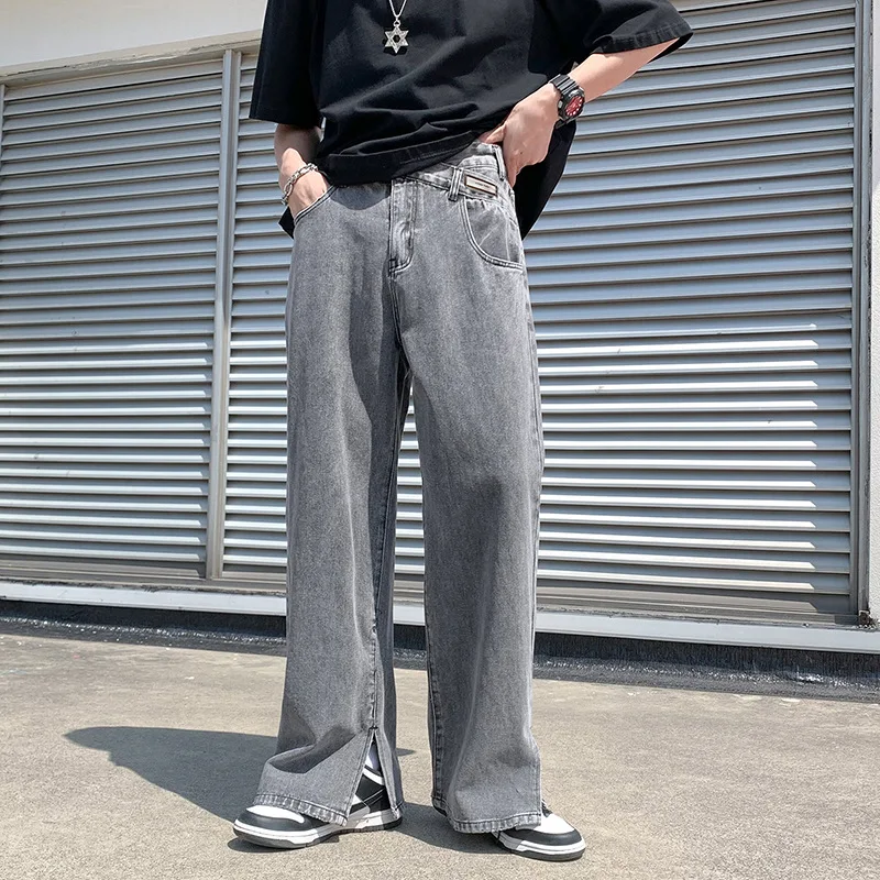 Spring and Autumn New Mopping Split Trousers Drape Wide-leg Pants Men's Straight Jeans Loose Daddy Pants Men Clothing Casual