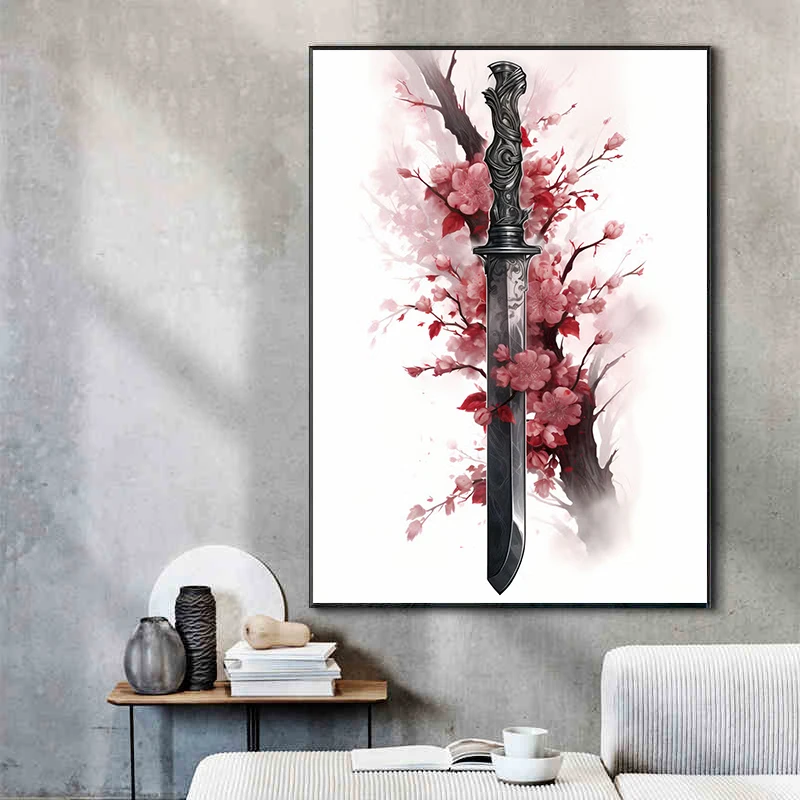 Японское поп-оружие эстетика красочное лезвие Сакура холст живопись Настенная