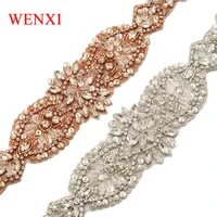 wenxi 1pcs handmade bridal gown sash rhinestones appliques for bridal dress sash rose gold crystal accessories wx864