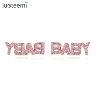 luoteemi baby letters stud earrings pink black white cz paved baby fashion jewelry accessories for women dating gifts christmas