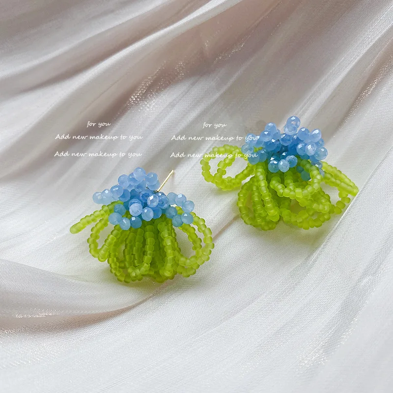 

1Pair Beaded Earrings Frosted Crystal Handmade Stud Earrings Sweet Red Blue Green Color DIY Jewelry Gift For Women Girl
