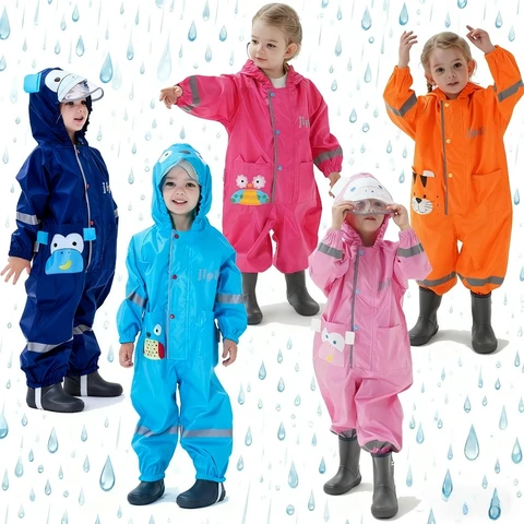 Детский плащ с героями мультфильмов, комбинезон с капюшоном, цельный водонепроницаемый ветрозащитный плащ, шляпа с полями, светоотражающая полоса для детей, мальчиков и девочек