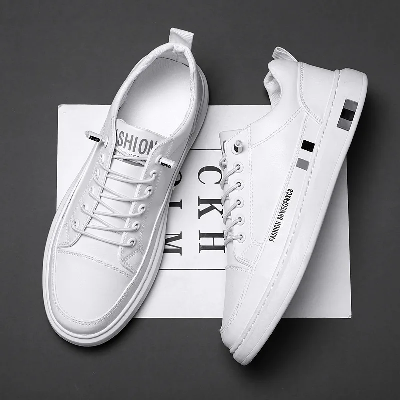 2022 New Stylish Shoes White Leather Sneakers Men Vulcanize Shoes Students Sneakers Low Top Teenager Boy Waterproof Sneakers Man