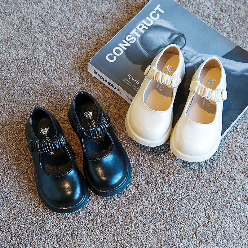

Girls Simple Students Shoes 2022 Spring Fashion Kids Cute Soft Leather Round-toe Shoes Children Black Mary Janes Shoes