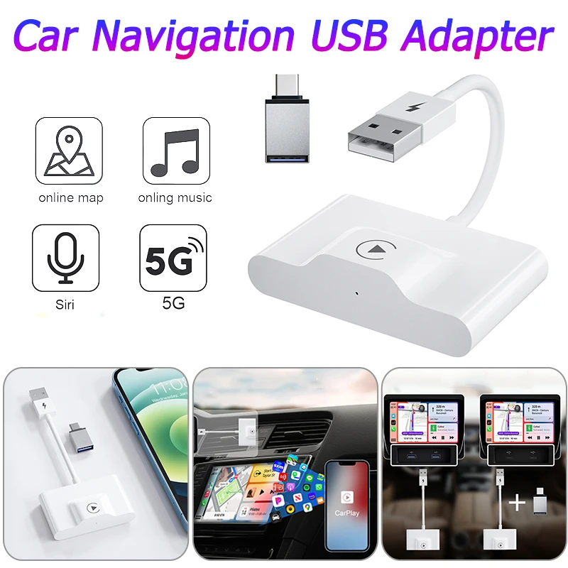 

Автомобильный USB-адаптер для навигации с двойным Wi-Fi 2,4 ГГц/5 ГГц беспроводной адаптер Carplay Bluetooth-совместимый 5,0 для iPhone 6 и выше систем
