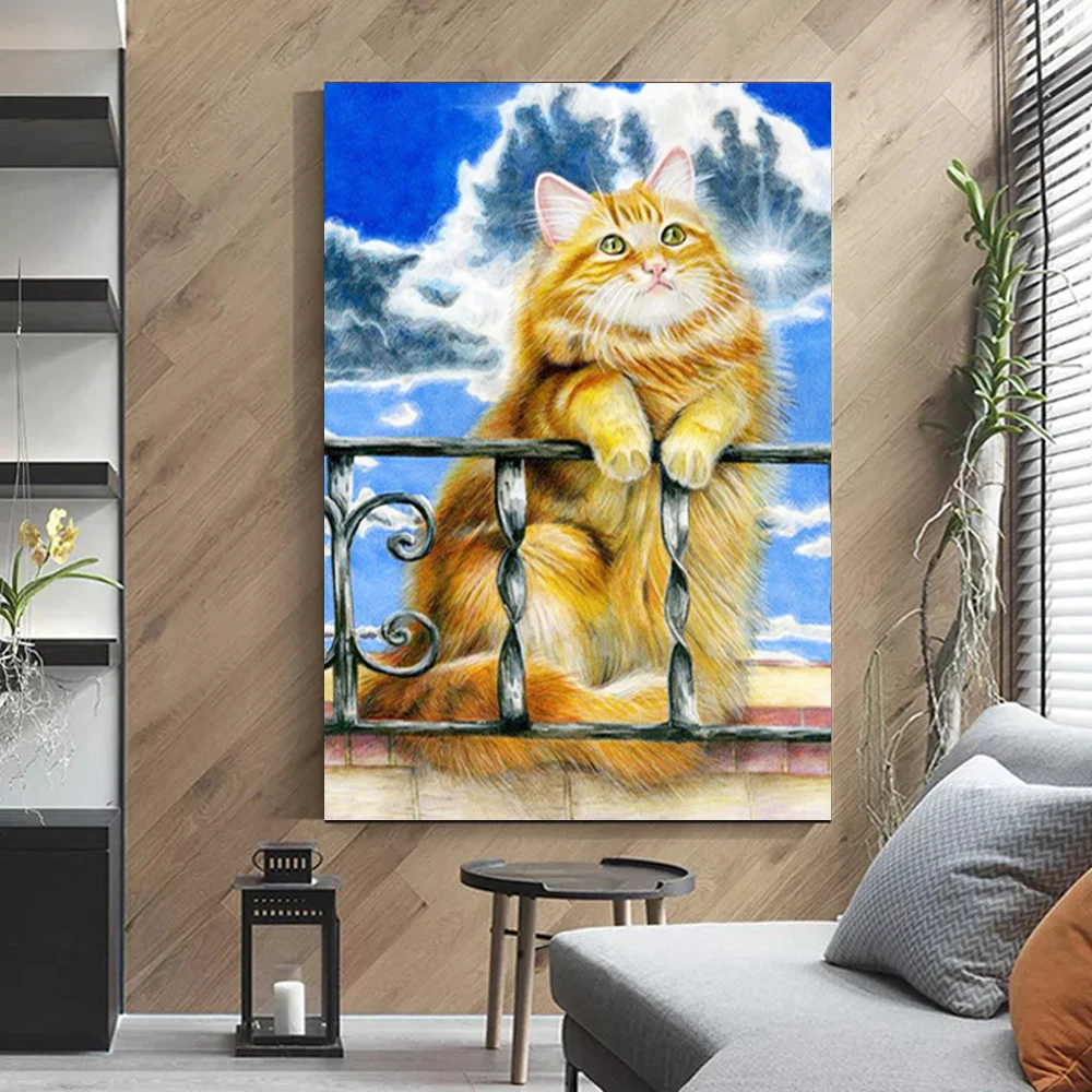 

5D Cat Diamond Painting DIY Animal Fence Diamond Mosaic Full Round Diamond Embroidery Cross Stitch Kit Home Decor