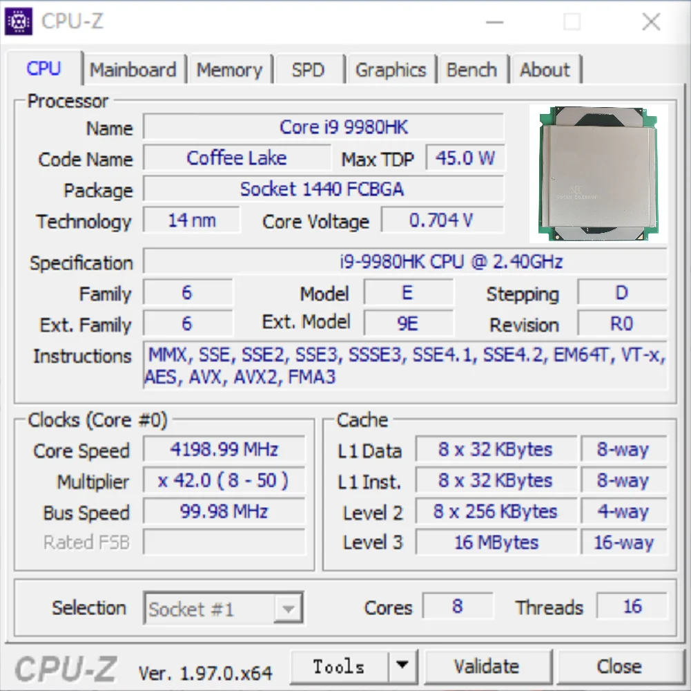 Процессор 9TH COFFEE LAKE I9-9980HK SRFD0 не ES модифицированный процессор 2 4 ГГц 8C16T Liquid Metal IHS |