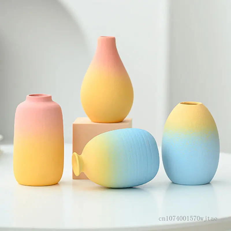 

1pc Nordic creative gradient color ceramic vases, living room, bedroom, dining room, office decoration, art Small vase