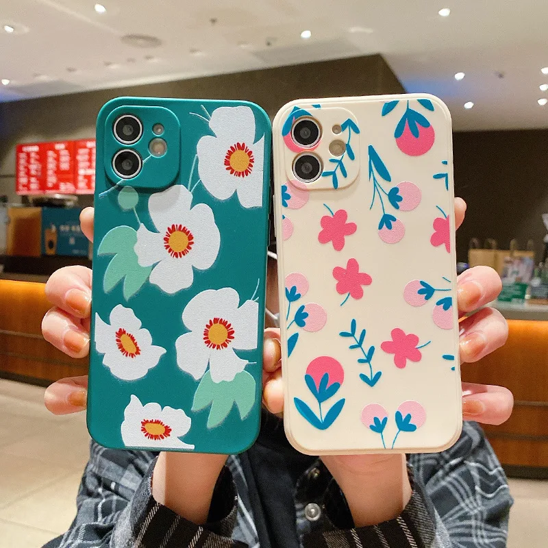 

Flower liquid silicone high quality For iphone 7 8 11 12 13 plus mini x xs xr pro max floral print cover