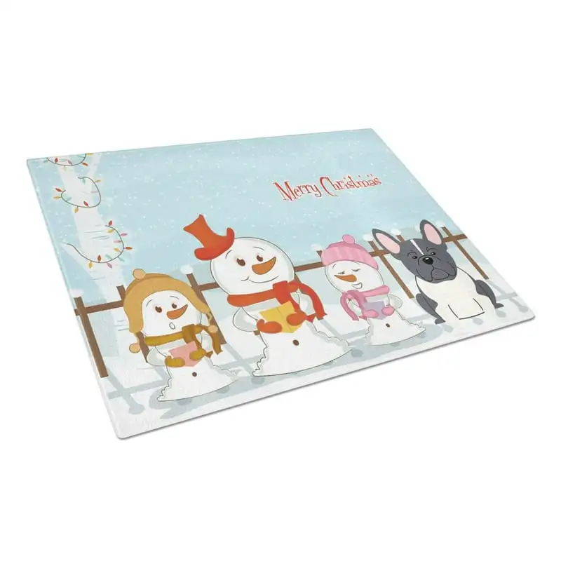 

Treasures Merry Christmas Carolers French Bulldog Black White Glass Cutting Board Large