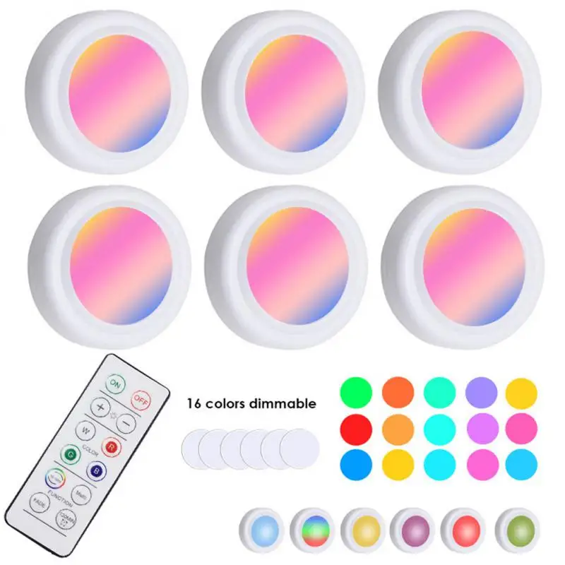 

RGB 16 Colors LED Under Cabinet Light Dimmable Touch Sensor LED Puck Lights For Cupboard Close Wardrobe Stair Hallway Night Lamp