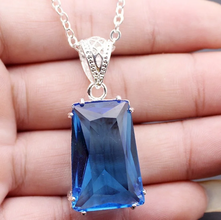 

ANGLANG Novel Designed Women Necklace Square Blue Cubic Zirconia Unique Accessories for Party Fancy Gift Girl Statement Jewelry