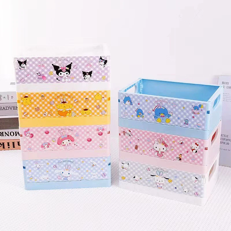 

Sanrio Hello Kittys Storage Box Kawaii Kuromi Anime My Melody Beauty Student Folding Bedroom Clothing Storing Case Toy Girls