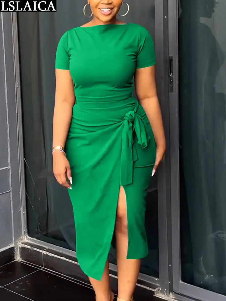 

Женский комплект 2 шт. с разрезом по подолу, элегантный летний укороченный топ и длинная юбка, комплект из двух предметов, платье с вырезом ло...