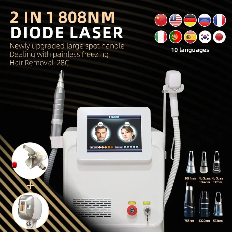 

Free Shipping Pico Tattoo Removal Laser Diode Laser Cooling Painless 755 808 1064 Laser Epilator Body Nose Hair Removal 2in1