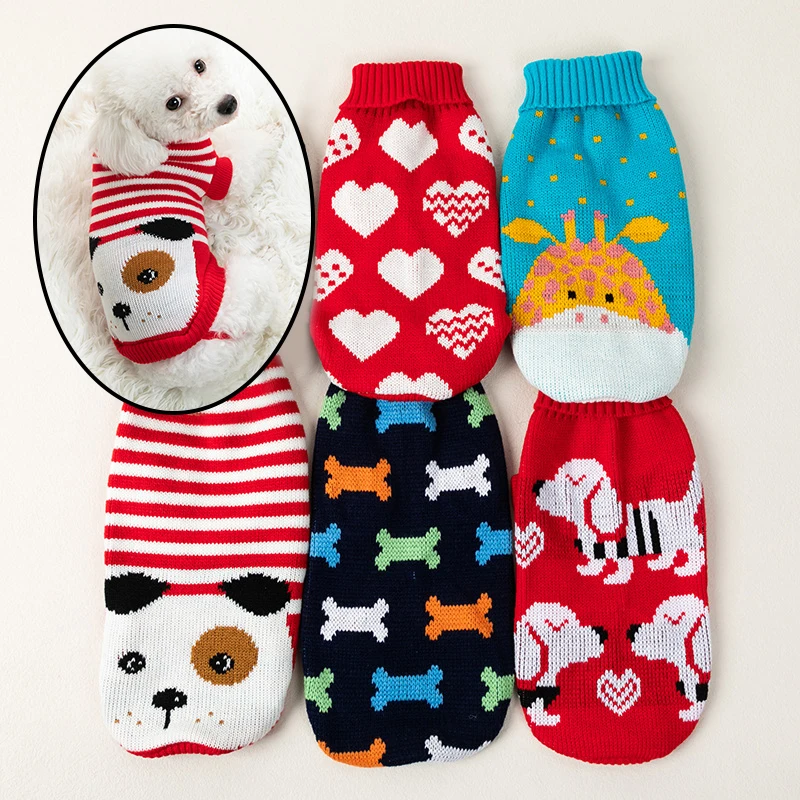 

Warm Pet Clothes Autumn Winter Dogs Cats Sweater Cartoon Print Pet Clothing Knitting Costume Coat for Puppy Small Pets Clothes