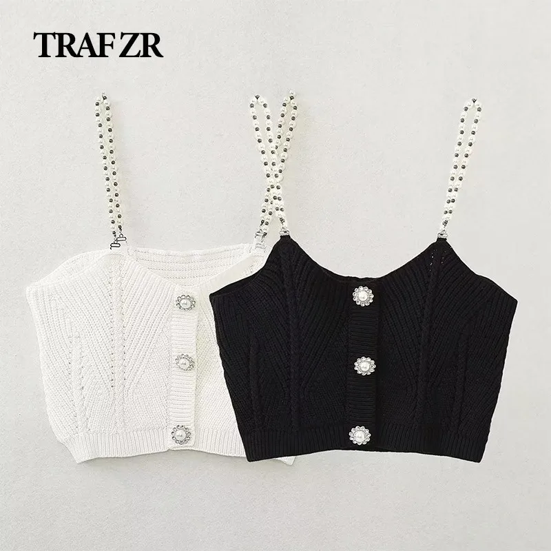 

TRAF ZR Vests for Women 2023 Crochet Autumn Sleeveless Vest Women Knitted Sweater Women Knitwears Short Waistcoat Vintage Y2k