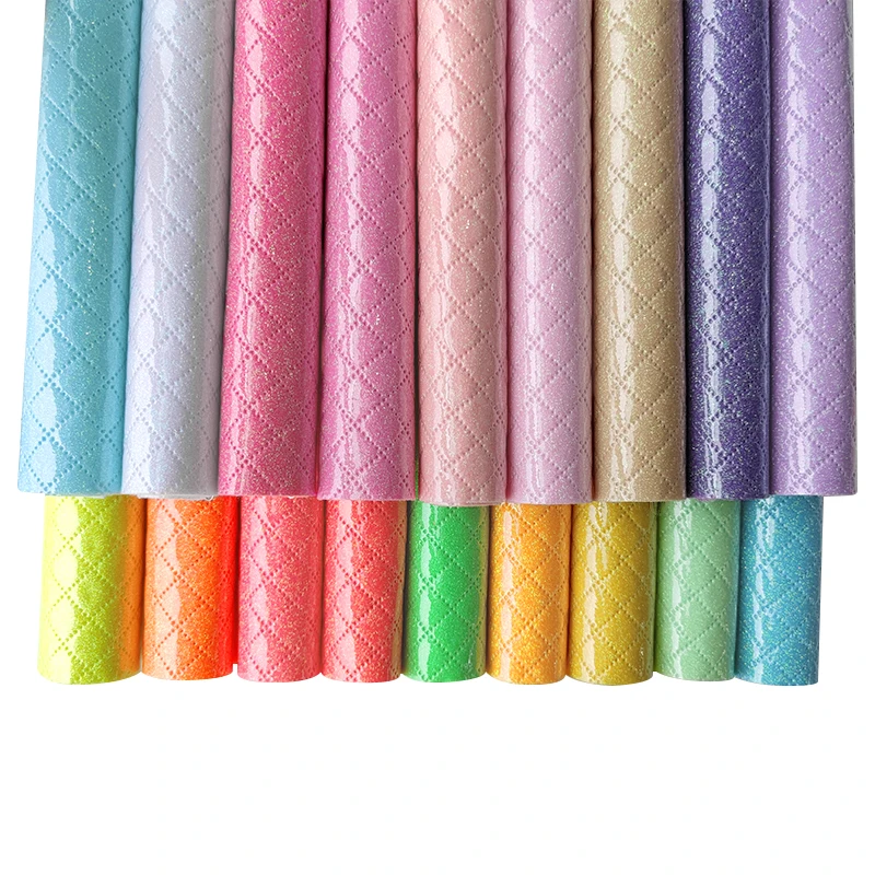 

30*135cm Thick Light Crystal Glitter Neon Color Glossy Diamond Textured Faux Leather Cotton Backing for Making Bag Shoe Clothes