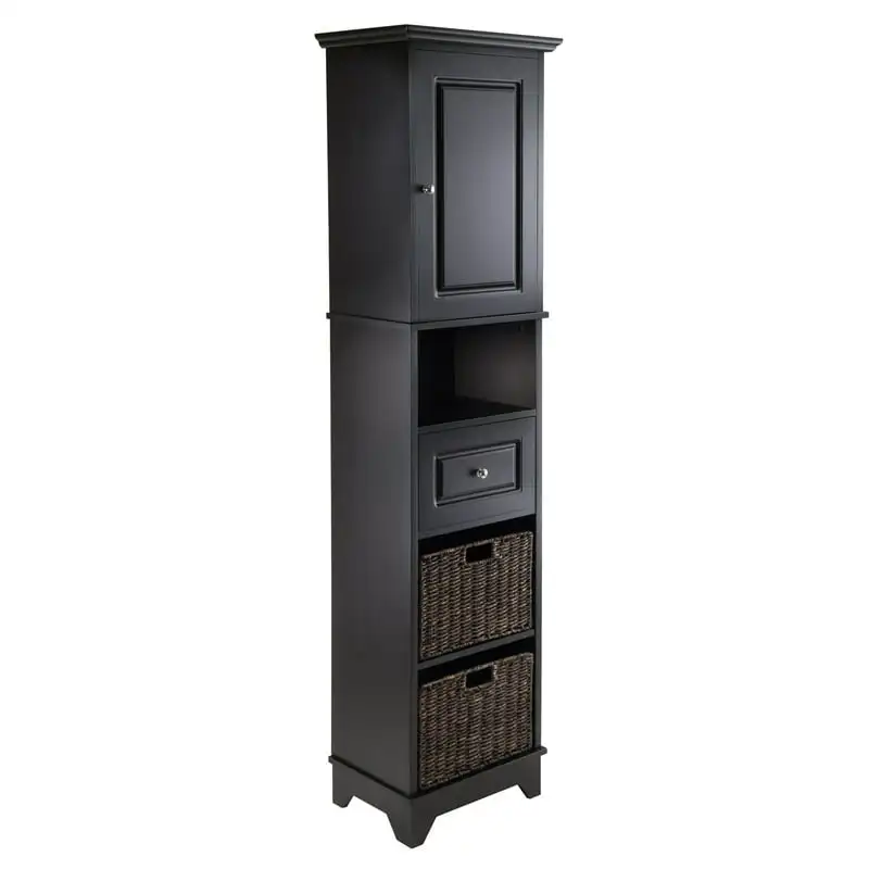 

Wyatt Cabinet, 2 Corn Husk Baskets, Black Finish