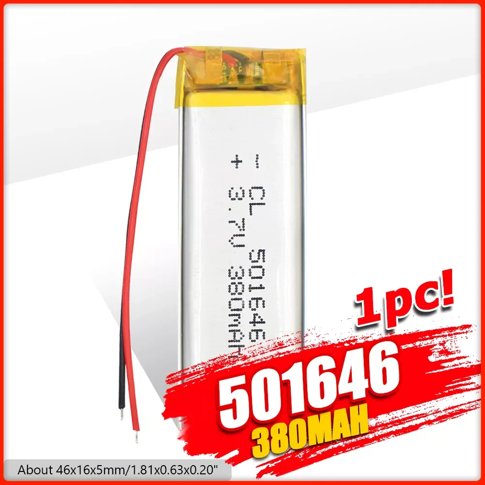 

3.7V 380mAh 501646 Lithium Polymer Li-Po li ion Rechargeable Battery Lipo cells For mobile devices Tachograph speaker