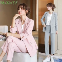 women business blazers pant 2 pcs set spring autumn 2022 office lady korean elegant fashion workwear graceful pink coats outfits