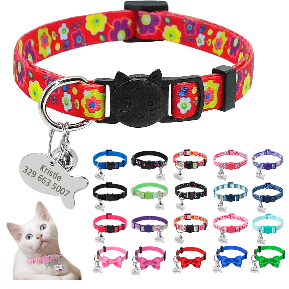 Nylon Adjustable Engraved Cat Collar Cute Personalized ID Tag Kitten Puppy Accessories Collars For Small Dogs Cats Pet Supplies Nylon Adjustable Engraved Cat Collar Cute Personalized ID Tag Kitten Puppy Accessories Collars For Small Dogs Cats Pet Supplies