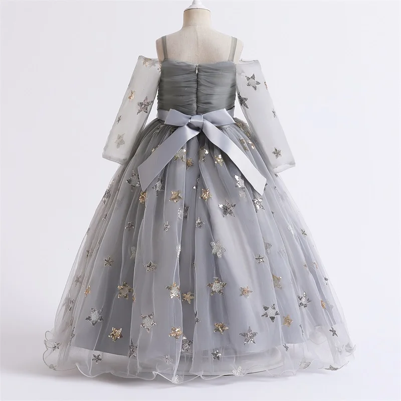 Синее платье для девочки со звездами Тюлевое бальное принцессы вечернее