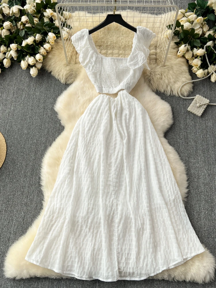 Женское пляжное платье с вырезами Белое Облегающее Платье-трапеция во