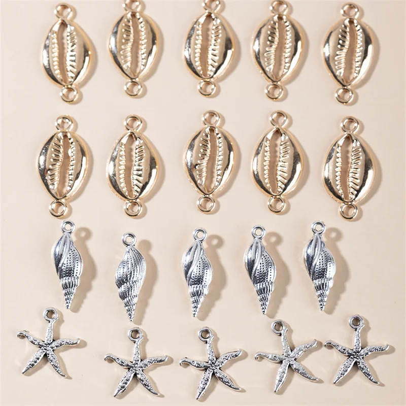 

20Pcs Starfish Shell Charms Pendant Connector Gold Color Zinc Alloy Pendants Jewelry Diy Material Accessories Earring Bracelets