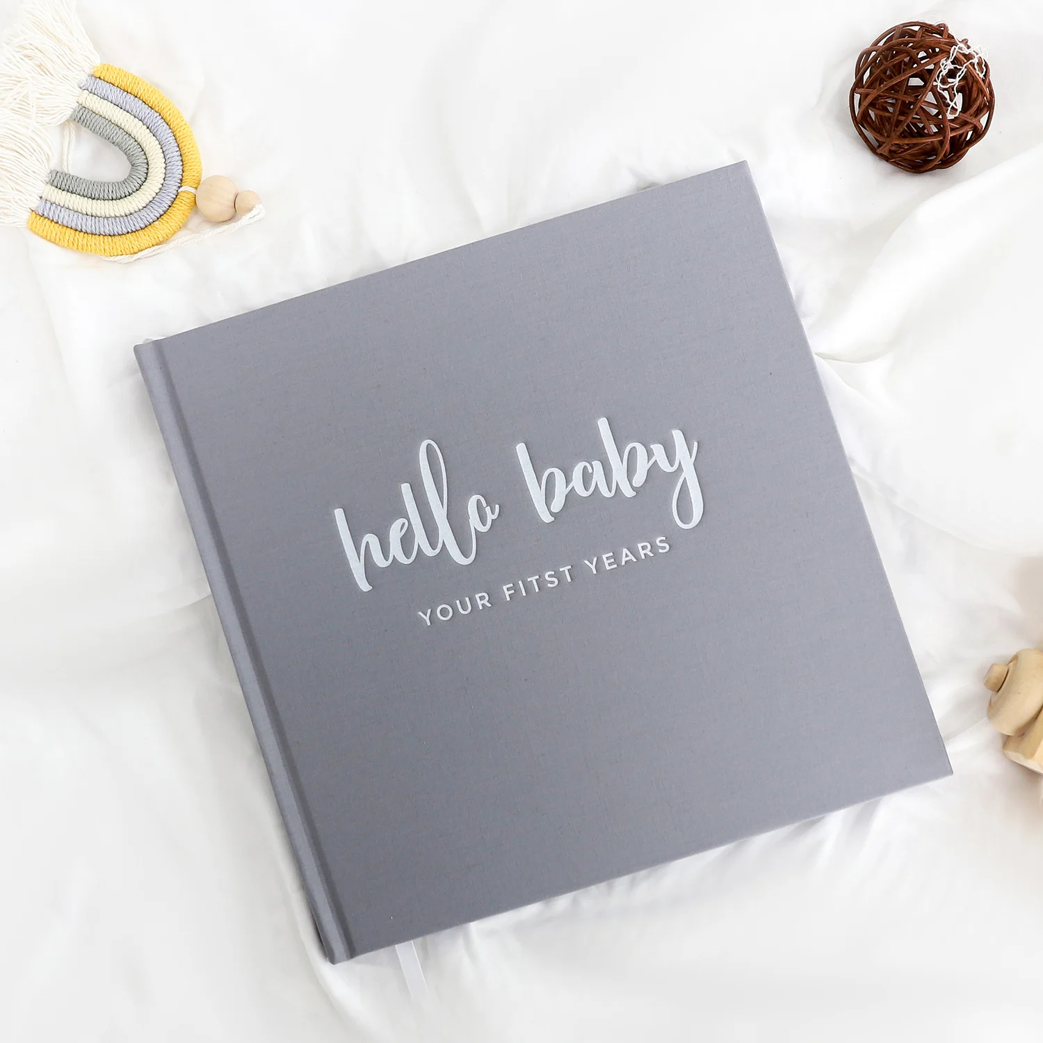 

Memory Hello Keepsake For Year Book Parents Baby First Notebook Growth Baby Scrapbook Record Grey Milestone Journal New