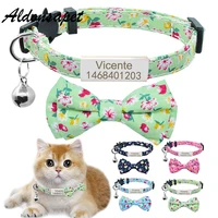 printed bowknot cat collar bell personalized nameplate cat collar custom engraved id name tag cute bowtie cat collar necklace