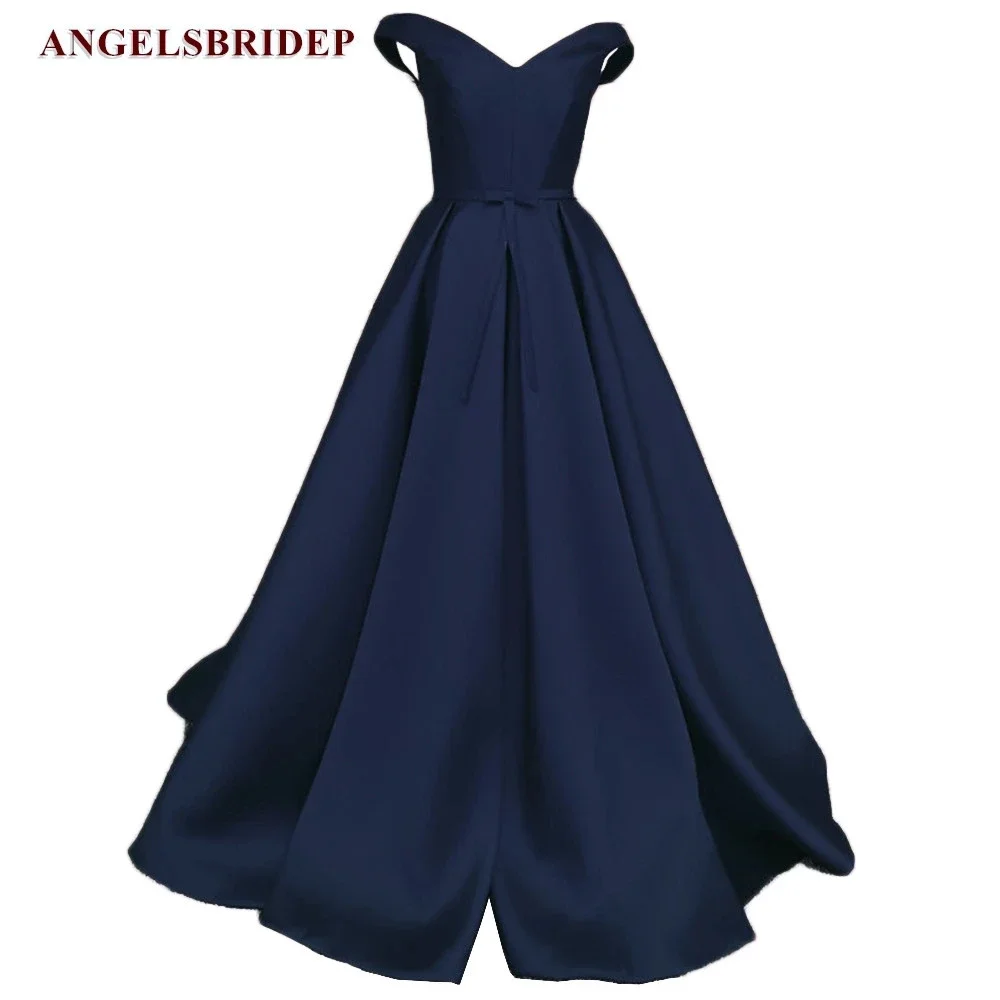 

Sexy V-Neck Navy Blue Prom Dresses 2022 Robe De Mariee Pageant Dresses for Women Party Gowns Satin Formal Gowns