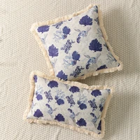 nordic blue floral pillow case 45x45cm30x50cm fringed cushion cover home bed sofa car decorative chic printed throw pillows
