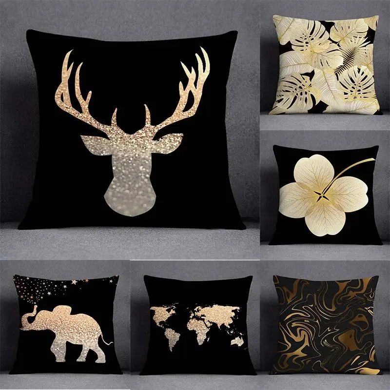 

Black and Yellow Geometric Flower Pattern Decorative Pillowcase Square Pillowcase Home Office Decorative Cushion Cover