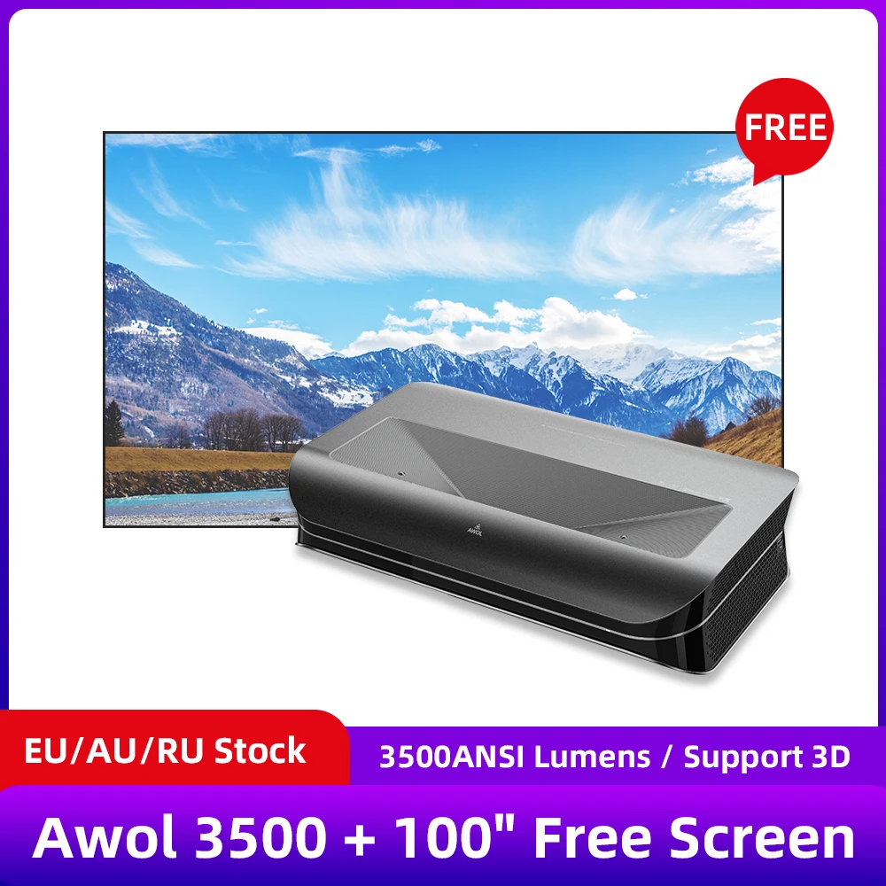 Awol Vision Ltv 3500 Laser Projector With Free 100" Screen 3500 Ansi 3D 4K TV Smart Home UST Proyector 빔프로젝터