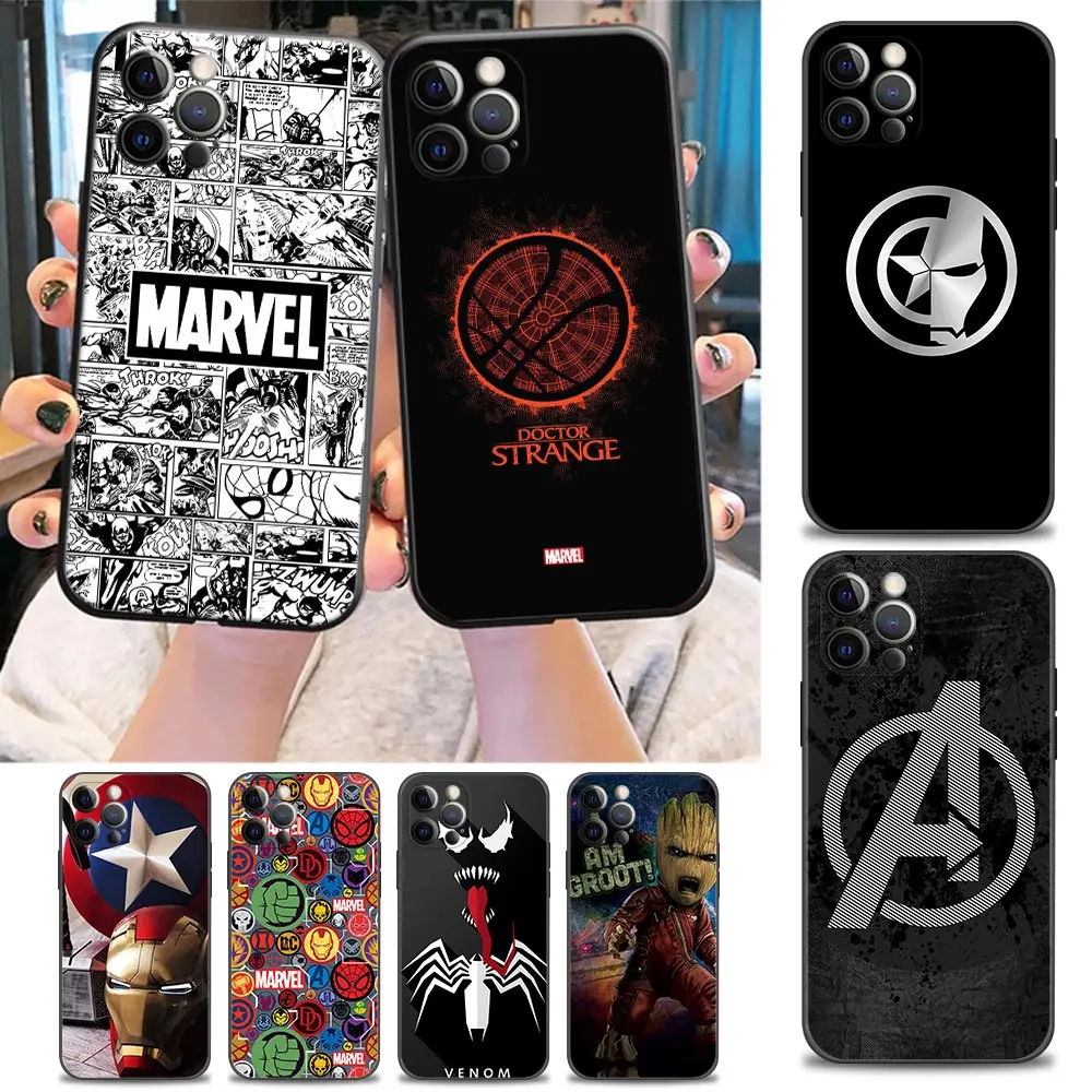 

Phone Case for iPhone 11 12 13 Pro Max 7 8 SE XR XS Max 5 5s 6 6s Plus Case Soft Silicon Cover Marvel HERO Logo