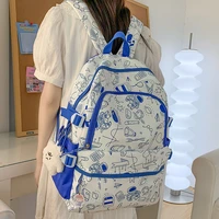 2022 kawaii fashion graffiti large school bookbag nylon backpacks multifnctional travel rucksack women school bag for students