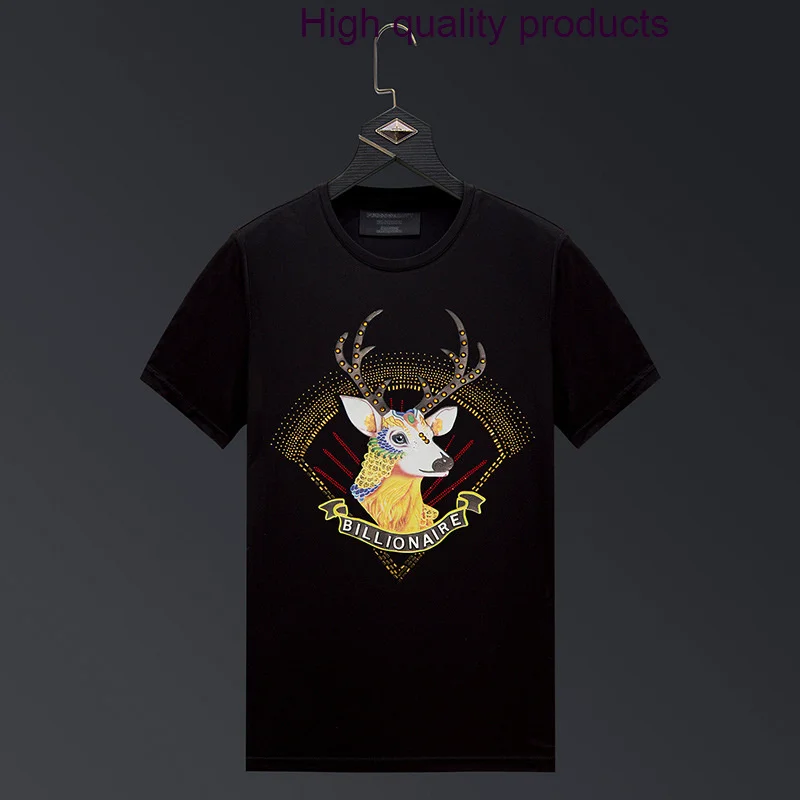 

Deer 2023 Rhinestones T Shirts Men Brand Fashion Top Streetwear O Neck Short Sleeve Slim Modal Cotton T-shirt Man Plus Size 6XL