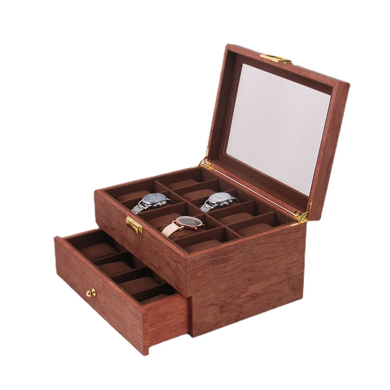 Vintage Watch Box Case Wooden Box 20 Luxury Double Layer Brown Watch Box Organizer for Men Storage Display Cabinet Box Gift