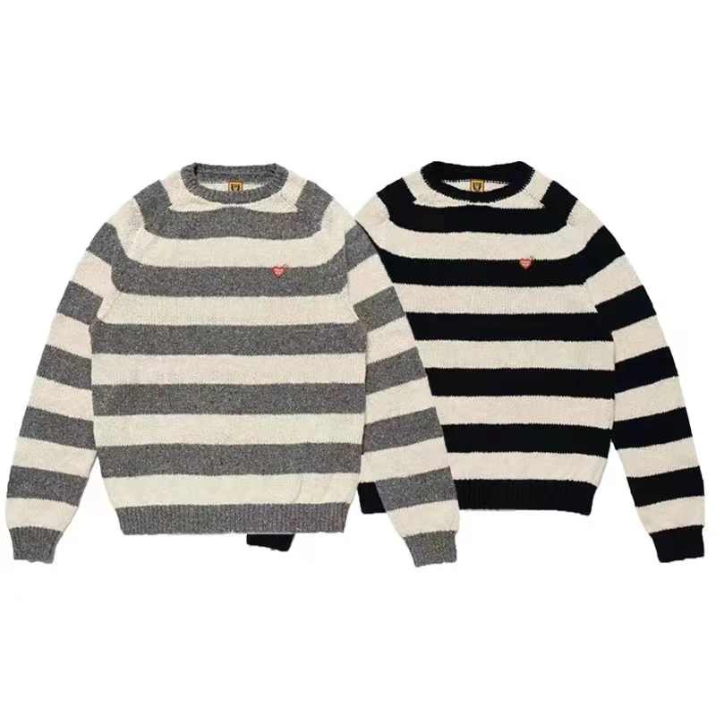 

Human Made 22AW Love Embroidery Color Blocking Stripe Sweater Men's And Women's Underpants Crew Neck Sweater