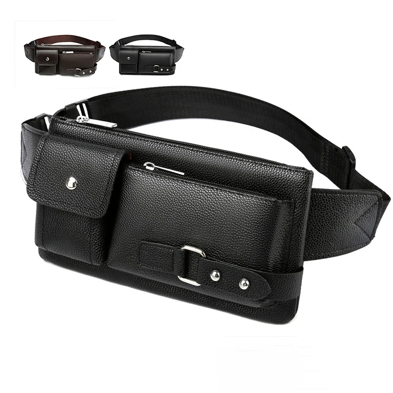 New Men Waist Packs Fanny Bum Bags Phone Multifunction Man PU Leather Travel Belt Bag Chest Bag Fashion Crossbody Shoulder Bag