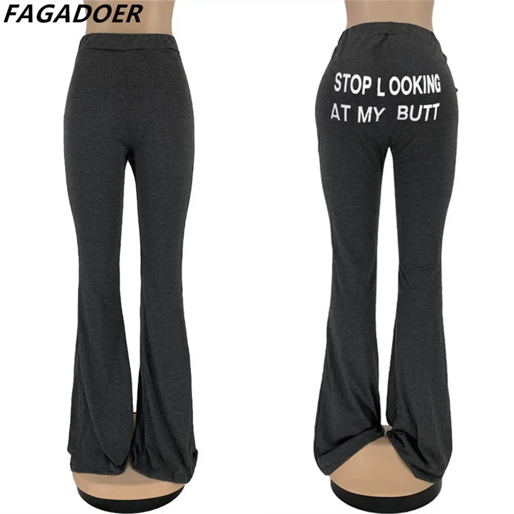FAGADOER Fall Winter Letter Print Long Pants Women High Waist Skinny Flares Pants Casual Female High Waist Trousers Clothes 2022 images - 6