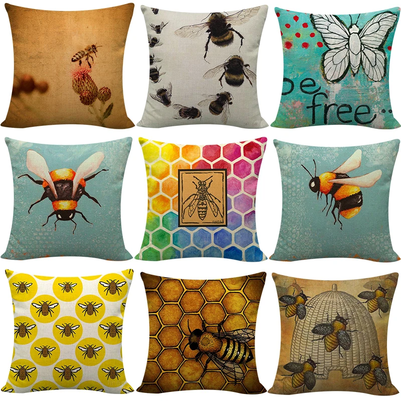 

Nature Insect Pattern Design Decor Throw Pillow Cases Hive Bee Printed Cushion Covers for Sofa Car Couch Armchair Seat 45x45cm