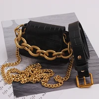 womens new fashion personality waist bag heavy metal gold chain motocycle leather belt female new streetwear small waist bag