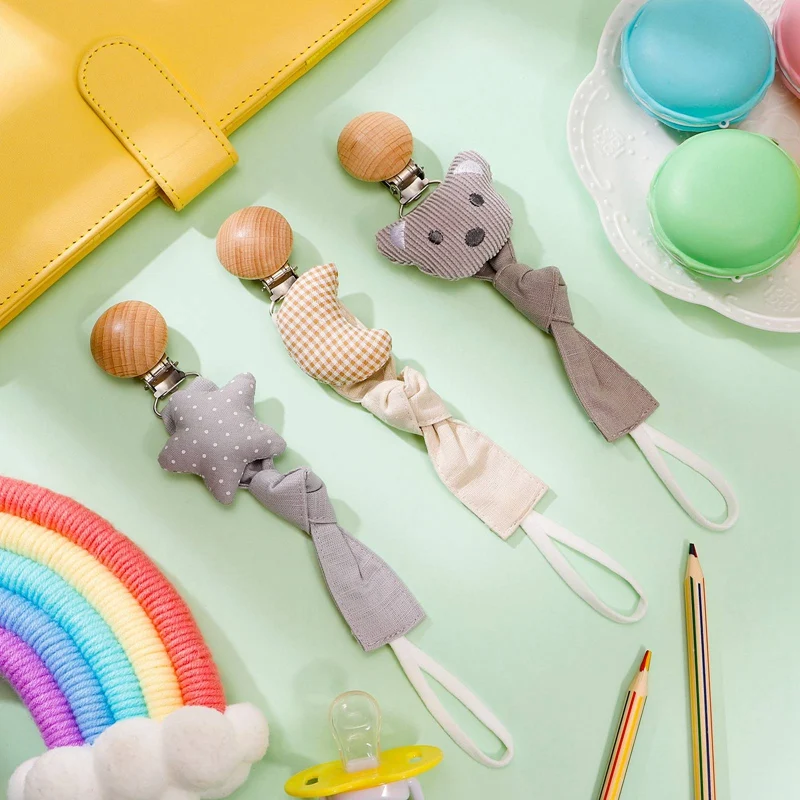 

Star Baby Teether Teething Chain New Handmade Crown Pacifier Chains Beech Pacifier Clips Holder Chain Silicone Crown Baby Gift