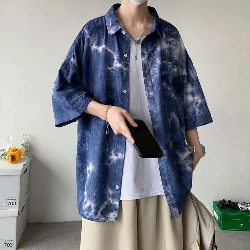 

Мужская свободная рубашка с короткими рукавами, Повседневная Уличная Одежда большого размера в стиле кэжуал с дыхательным током, Бесплатна...